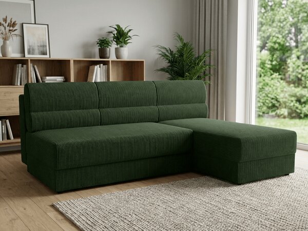 Rozkładana narożna sofa TAVERO SLIM 201x140 cm, ciemnozielona, uniwersalna