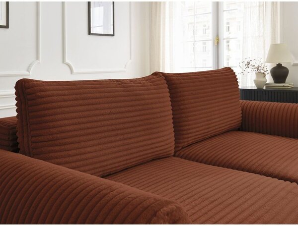 Ceglasta sztruksowa rozkładana sofa 257 cm Lucien – Bobochic Paris