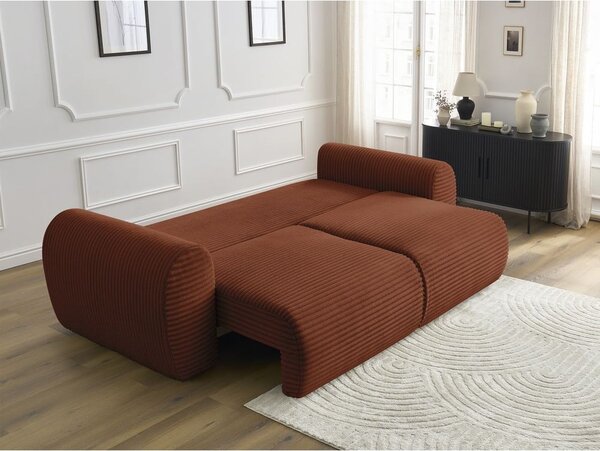 Ceglasta sztruksowa rozkładana sofa 257 cm Lucien – Bobochic Paris
