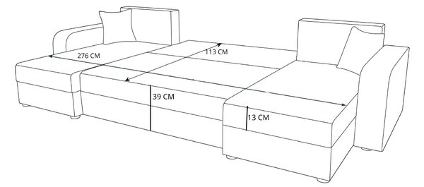 Rozkładana sofa narożna w kształcie U VALERIO 305x140 cm, ciemnozielona