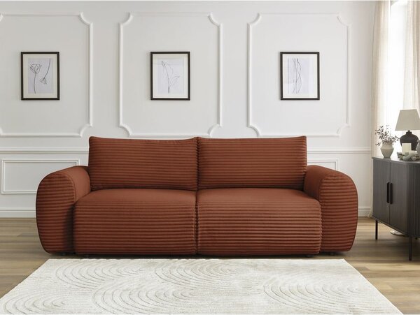 Ceglasta sztruksowa rozkładana sofa 257 cm Lucien – Bobochic Paris