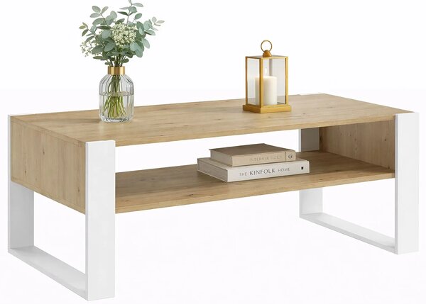 Prostokątna ława kawowa z półką - dąb artisan + biały C4-D63