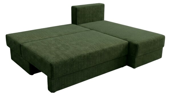 Rozkładana narożna sofa TAVERO SLIM 201x140 cm, ciemnozielona, uniwersalna