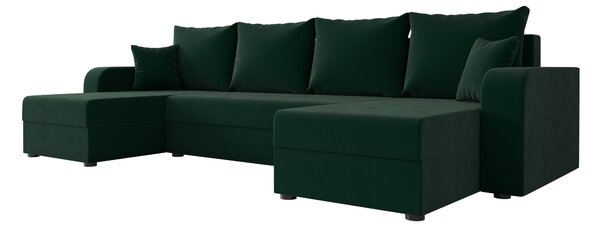Rozkładana sofa narożna w kształcie U VALERIO 305x140 cm, ciemnozielona