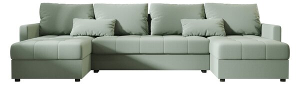 Rozkładana sofa narożna w kształcie U VENORIA 285x146 cm, jasnozielona + 2 poduszki GRATIS