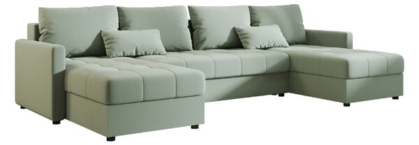 Rozkładana sofa narożna w kształcie U VENORIA 285x146 cm, jasnozielona + 2 poduszki GRATIS