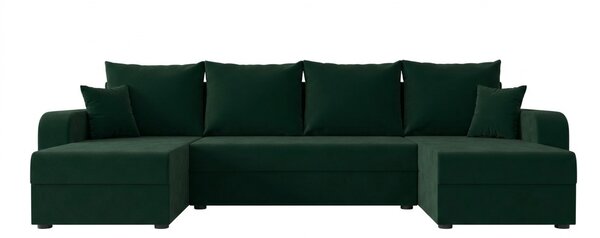 Rozkładana sofa narożna w kształcie U VALERIO 305x140 cm, ciemnozielona