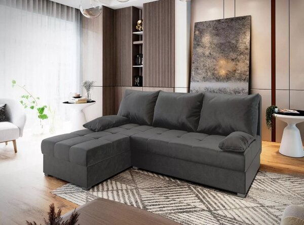 PROMOCJA Ciemnoszara rozkładana narożna sofa ZENA, dwustronna II. jakość