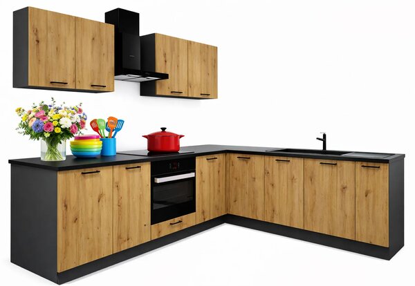 Zestaw mebli do kuchni 260 cm grafit + dąb artisan C5-D96