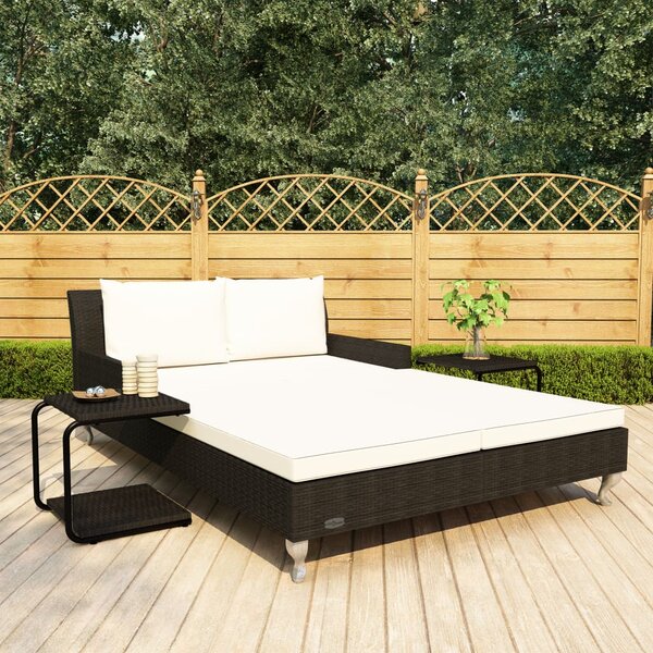 2-osobowe łóżko ogrodowe z poduszkami, rattan PE, czarne