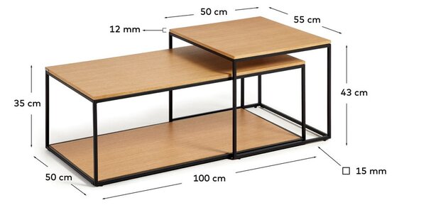 Okrągłe stoliki z blatem w dekorze dębu zestaw 2 szt. 50x100 cm Yoana – Kave Home