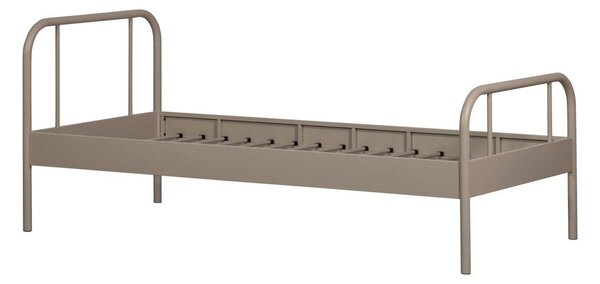 Beżowe metalowe łóżko jednoosobowe ze stelażem 90x200 cm Mata – WOOOD