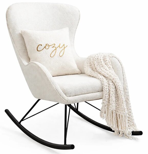 Biały fotel bujany z tkaniny boucle B9-R75