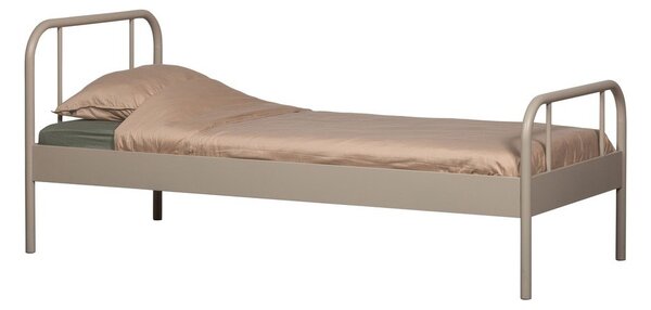 Beżowe metalowe łóżko jednoosobowe ze stelażem 90x200 cm Mata – WOOOD