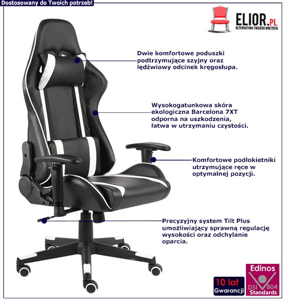 Czarno-białe krzesło gamingowe obrotowe R4-B33
