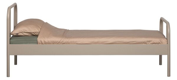 Beżowe metalowe łóżko jednoosobowe ze stelażem 90x200 cm Mata – WOOOD