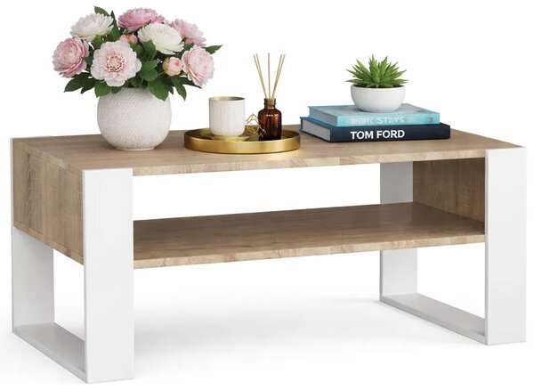 Minimalistyczna Ława Z Półką Dąb Sonoma+Biały T3-F56