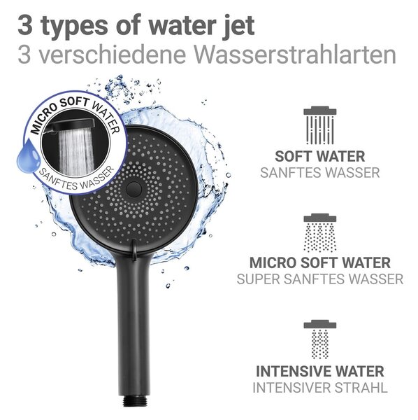 Plastikowa słuchawka prysznicowa w kolorze matowej czerni ø 12 cm Softwater – Wenko