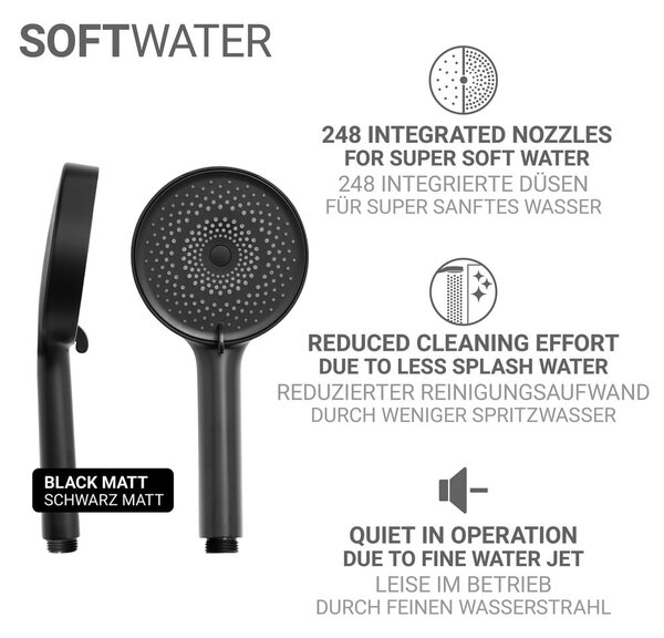 Plastikowa słuchawka prysznicowa w kolorze matowej czerni ø 12 cm Softwater – Wenko