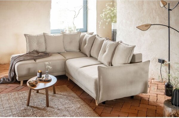 Beżowy sztruksowy rozkładany narożnik (lewostronny) Lazy Lukka – Miuform