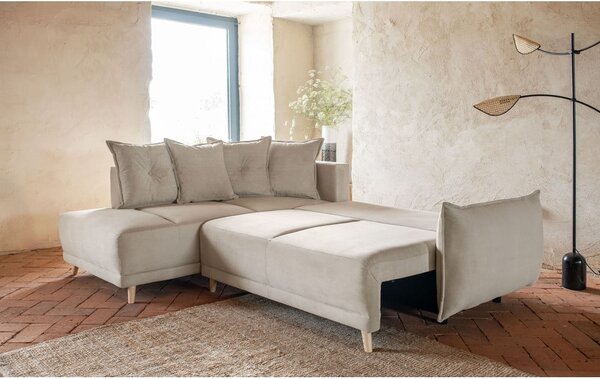 Beżowy sztruksowy rozkładany narożnik (lewostronny) Lazy Lukka – Miuform