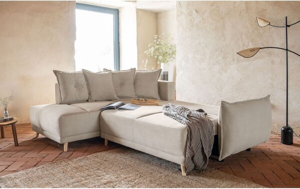 Beżowy sztruksowy rozkładany narożnik (lewostronny) Lazy Lukka – Miuform