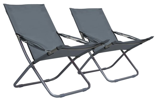 Składane krzesła plażowe, 2 szt., tkanina, szare