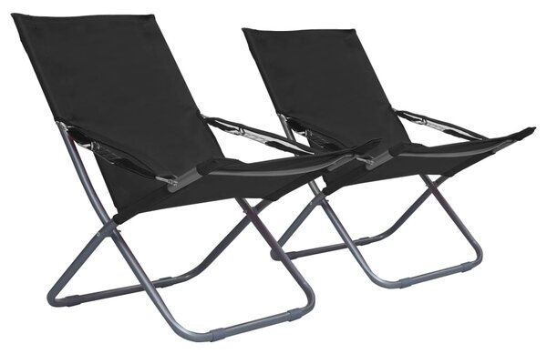 Składane krzesła plażowe, 2 szt., tkanina, czarne