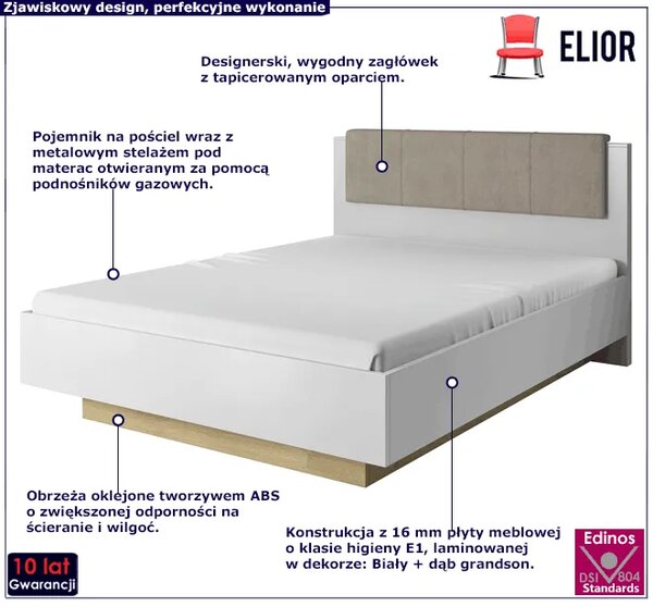 Łóżko podwójne biały + dąb grandson C9-S92