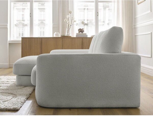 Jasnoszary narożnik z materiału bouclé (lewostronny/z szezlongiem) Leonore – Bobochic Paris