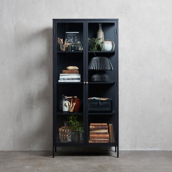 Czarna metalowa witryna 90x190 cm Carmel – Unique Furniture