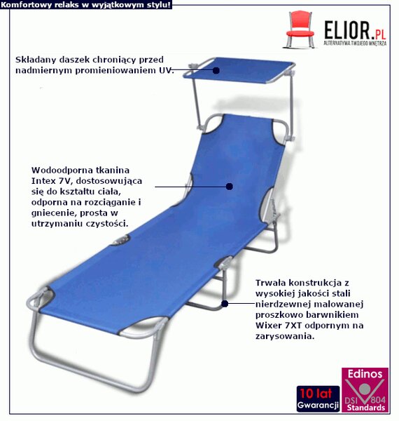 Niebieski leżak plażowy z zadaszeniem H9-B87