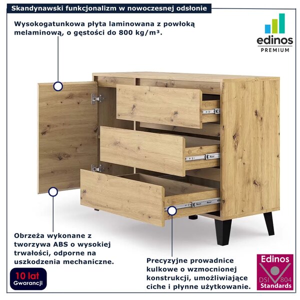 Nowoczesna komoda z szafką i szufladami dąb artisan K0-S29