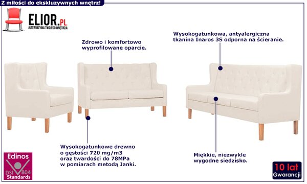 Kremowy 6 sosbowy zestaw wypoczynkowy uszak W6-M55
