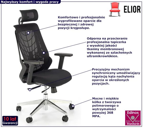 Czarny ergonomiczny fotel obrotowy z regulacją wysokości siedziska L9-E83