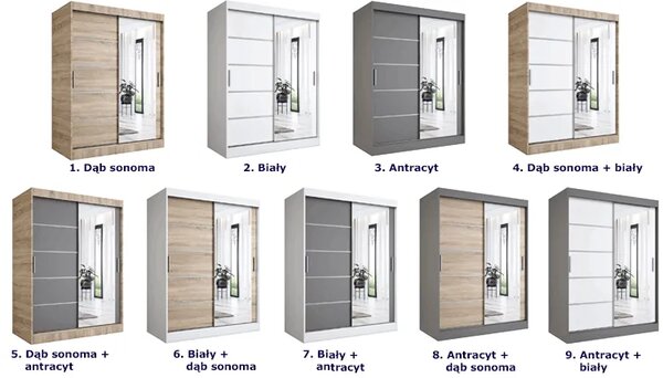 Szafa przesuwna 150 cm antracyt + biały T1-L15