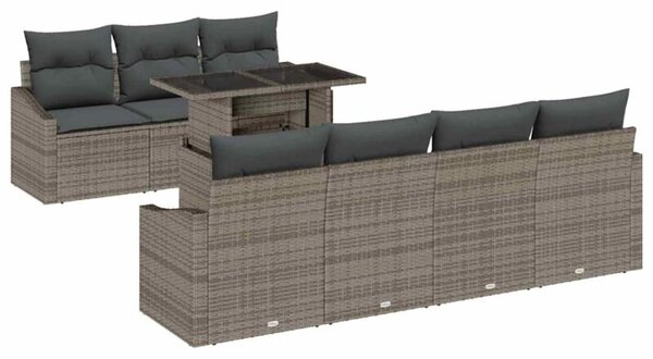 Zestaw Mebli Ogrodowych Komplet Wypoczynkowy 8-Częściowy Szary Rattan Na Taras Balkon Ogród