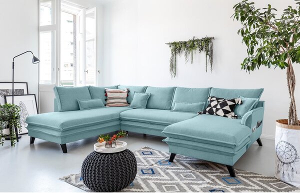 Jasnoniebieska rozkładana sofa w kształcie litery "U" Miuform Charming Charlie, lewostronna
