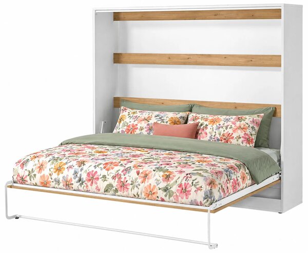 Poziomy rozkładany tapczan biały + dąb 160x200 H5-W19