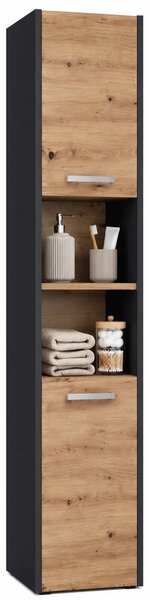Wysoka szafka łazienkowa z półkami - antracyt + dąb artisan D1-F85
