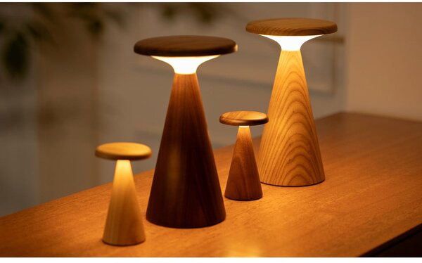 Lampa stołowa LED w ciemnym naturalnym kolorze z drewnianym kloszem (wysokość 14 cm) Sylva – Gingko