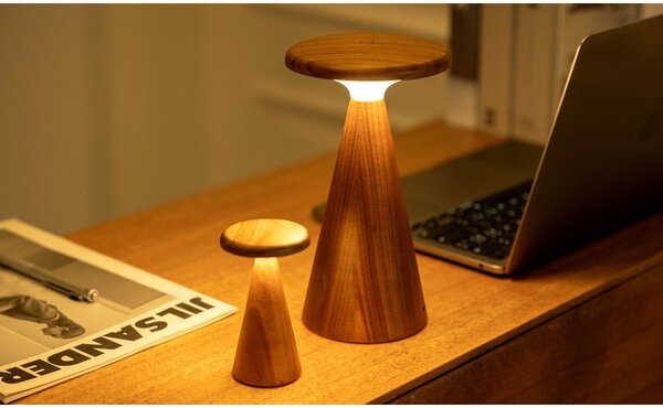 Lampa stołowa LED w ciemnym naturalnym kolorze z drewnianym kloszem (wysokość 14 cm) Sylva – Gingko