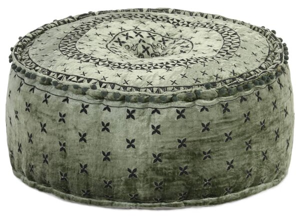 Puf, okrągły, aksamit z haftem, 60x25 cm, zielony