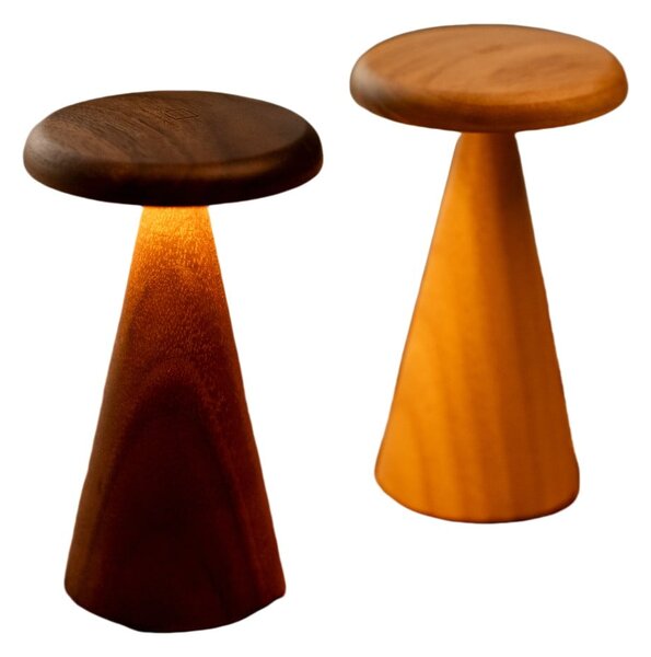 Lampa stołowa LED w ciemnym naturalnym kolorze z drewnianym kloszem (wysokość 14 cm) Sylva – Gingko