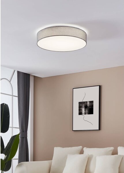 Szara lampa sufitowa LED z tekstylnym kloszem ROMAO – EGLO