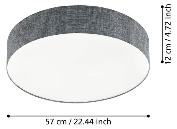 Szara lampa sufitowa LED z tekstylnym kloszem ROMAO – EGLO