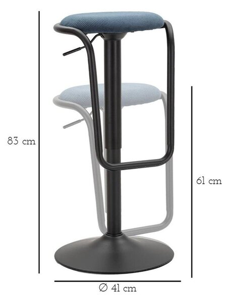 Morski/czarny tapicerowany hoker z regulowaną wysokością (wysokość siedziska 61 cm) Destiny – Mauro Ferretti
