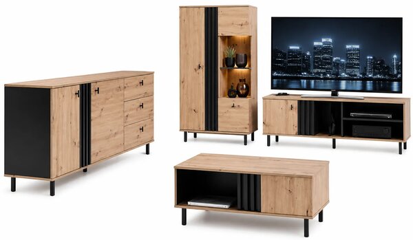 Zestaw mebli do salonu dąb artisan + antracyt F1-H14