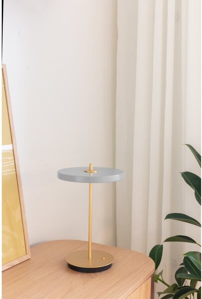 Jasnoszara lampa stołowa LED ze ściemniaczem i metalowym kloszem (wysokość 31 cm) Asteria Move – UMAGE