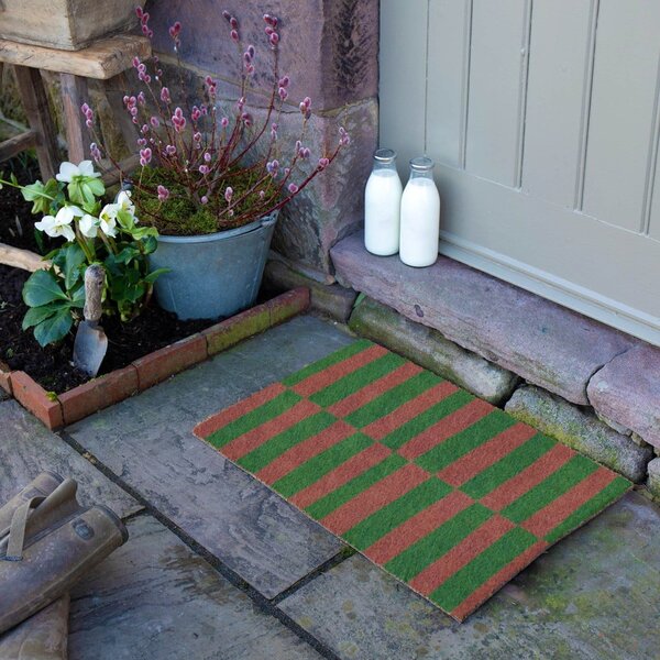 Wycieraczka z włókna kokosowego 40x60 cm Pink & Green Half Stripes – Artsy Doormats